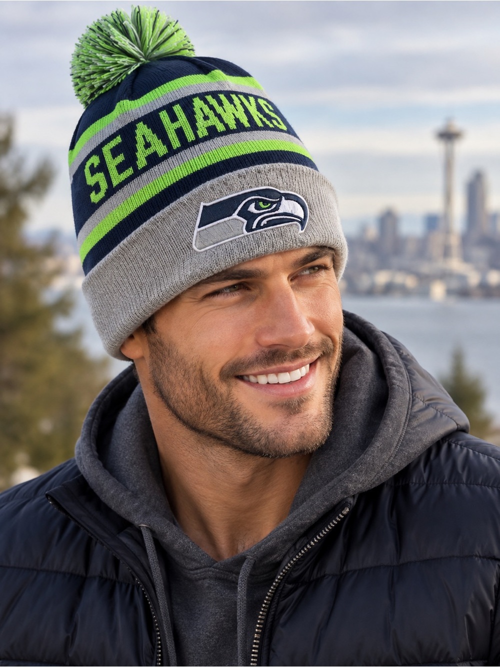 NFL Kids Beanie Hat in Navy, Lime Green, Gray NWT